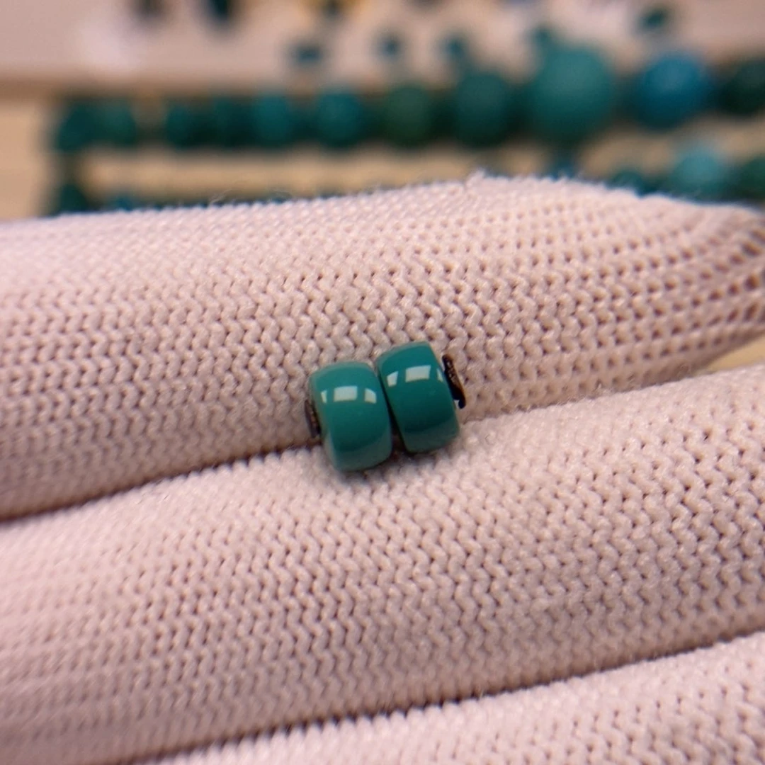 未镶嵌绿松石直切对珠6.5mm福利款AA593