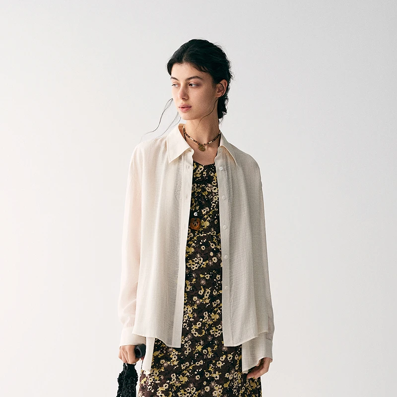 MSLAN商场同款夏季新款系带气质衬衣设计长袖落肩舒适衬衫MGCN069