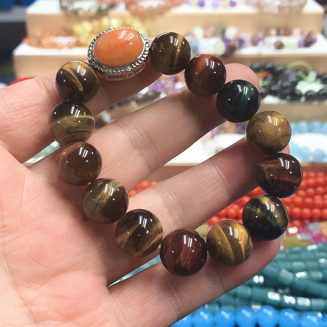 未镶嵌手链玛瑙/玉髓卡14三彩虎眼石手链