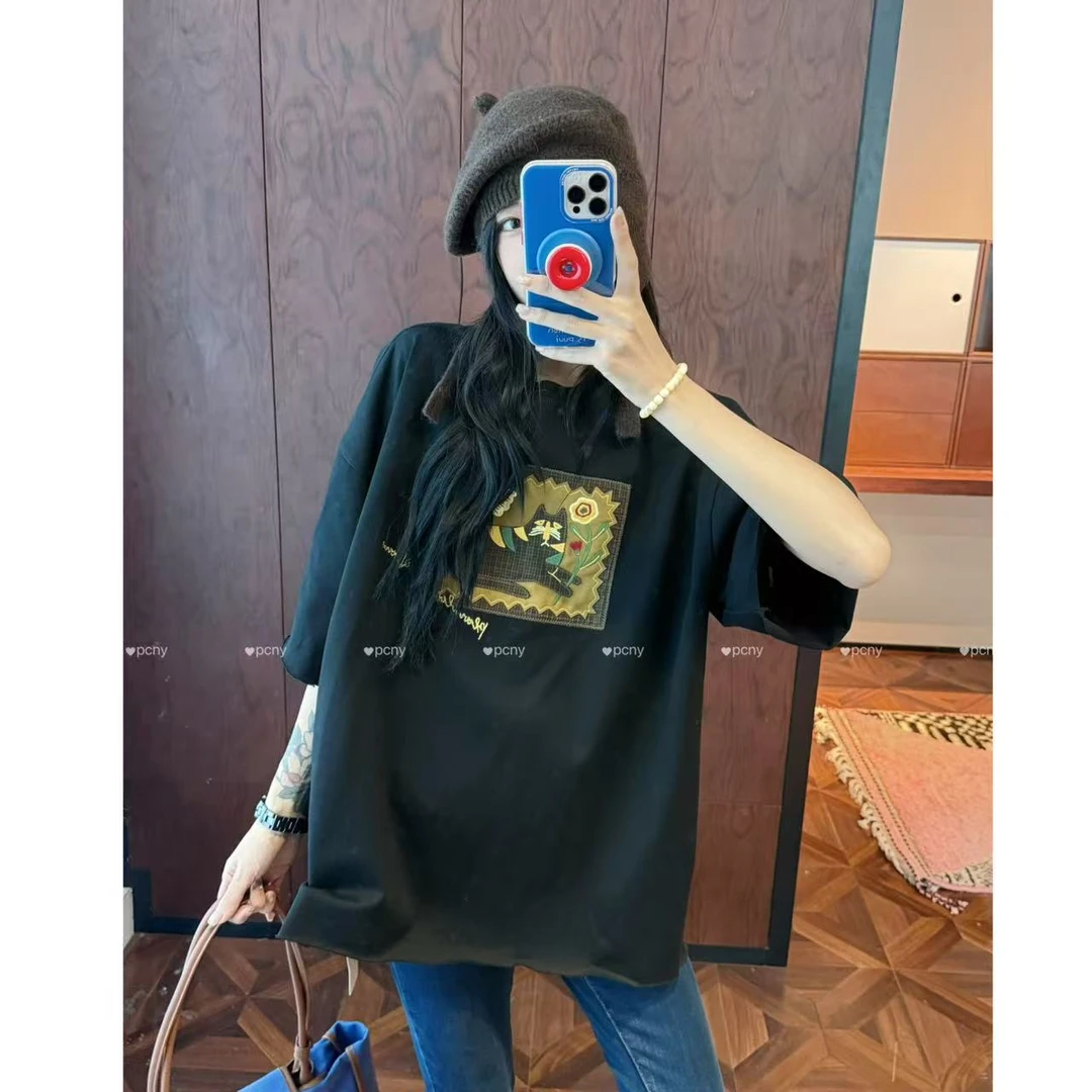 PCNY「猫咪画框」不理理冬季新款小众女装潮流印花时尚圆领短袖T恤