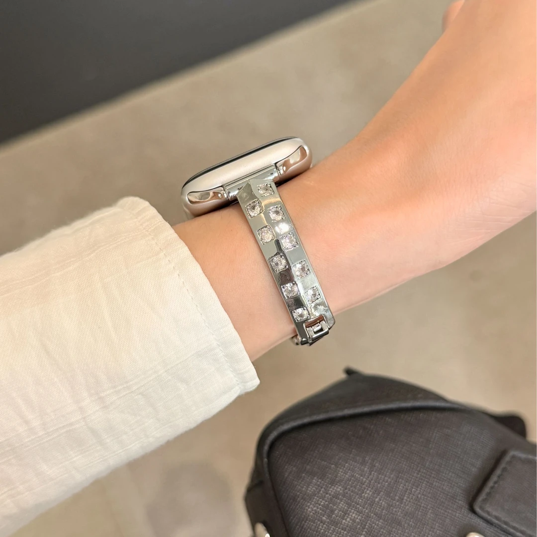 适用小米手环9pro表带闪钻方块铜手镯10/9/8prowatch5/s4表带女生