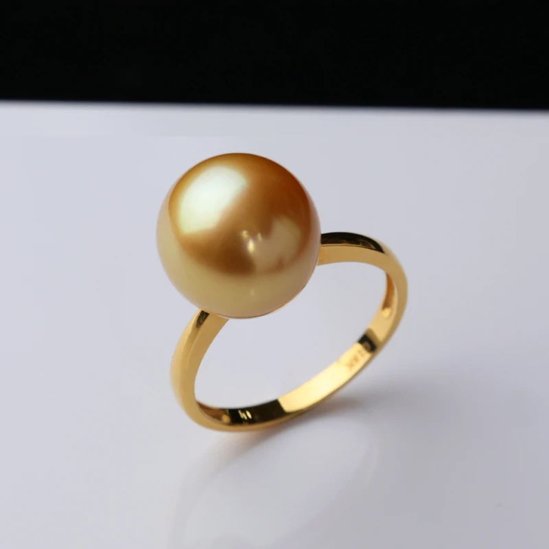 海水南洋金珍珠戒指10-13mm浓金色18k金经典素圈戒指简约新风尚