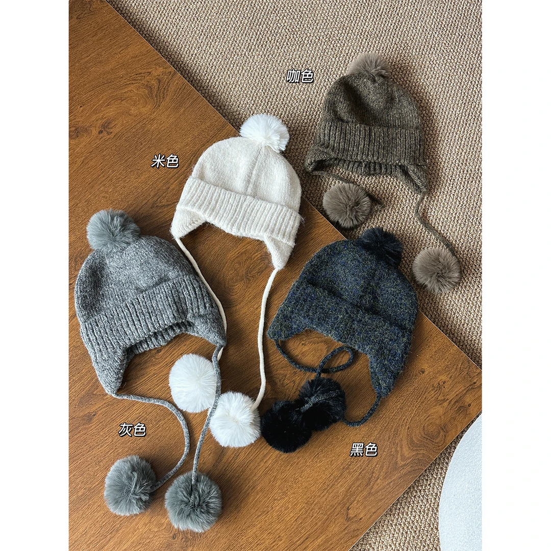 秋冬保暖毛织韩系毛球护耳辫子雷锋帽针织帽 s250145