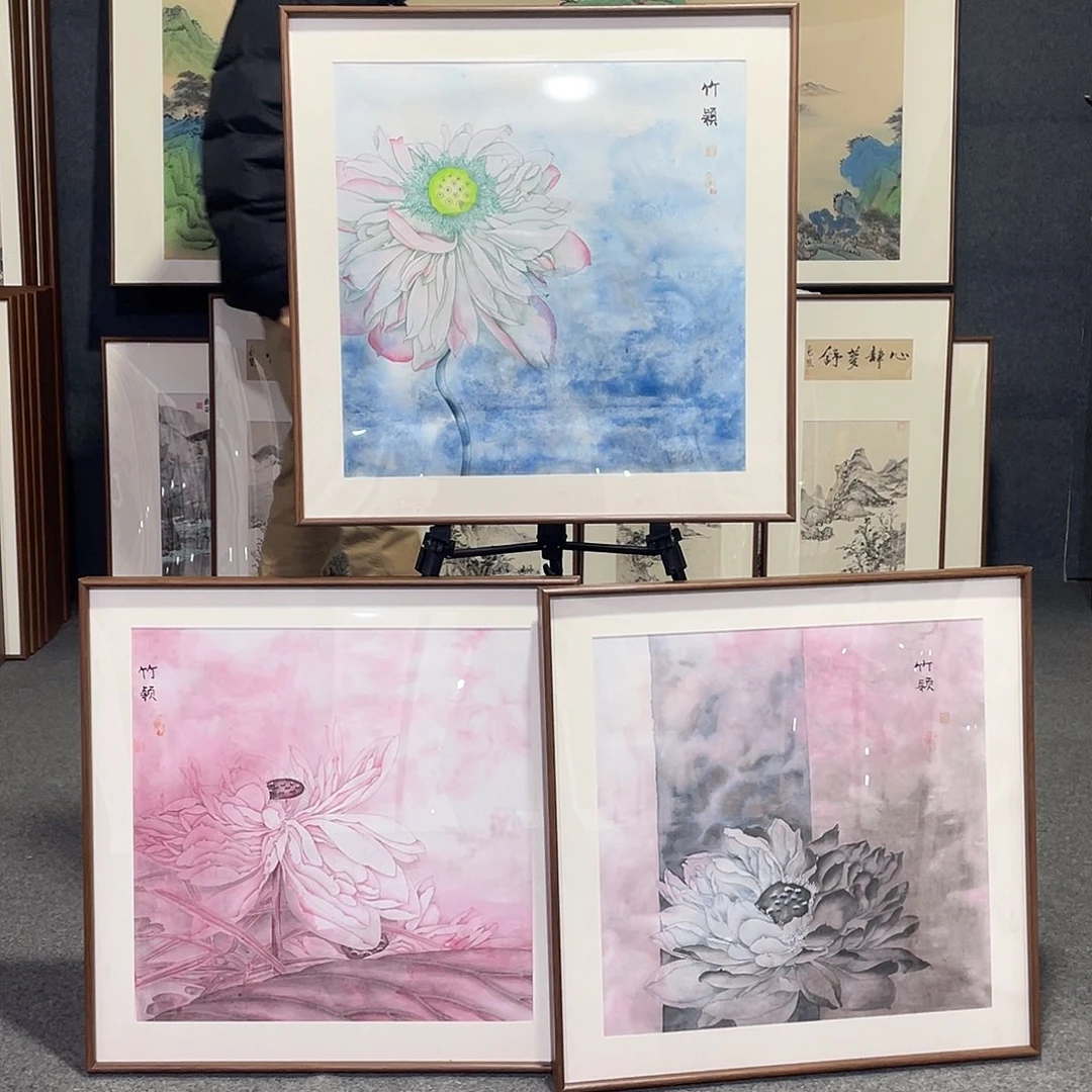 国画手绘画作品带框