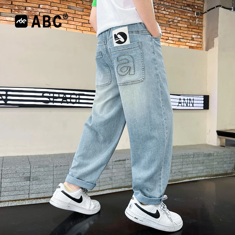 ABC男童夏季牛仔裤2025新款男大童薄款裤子儿童男孩透气防蚊裤潮