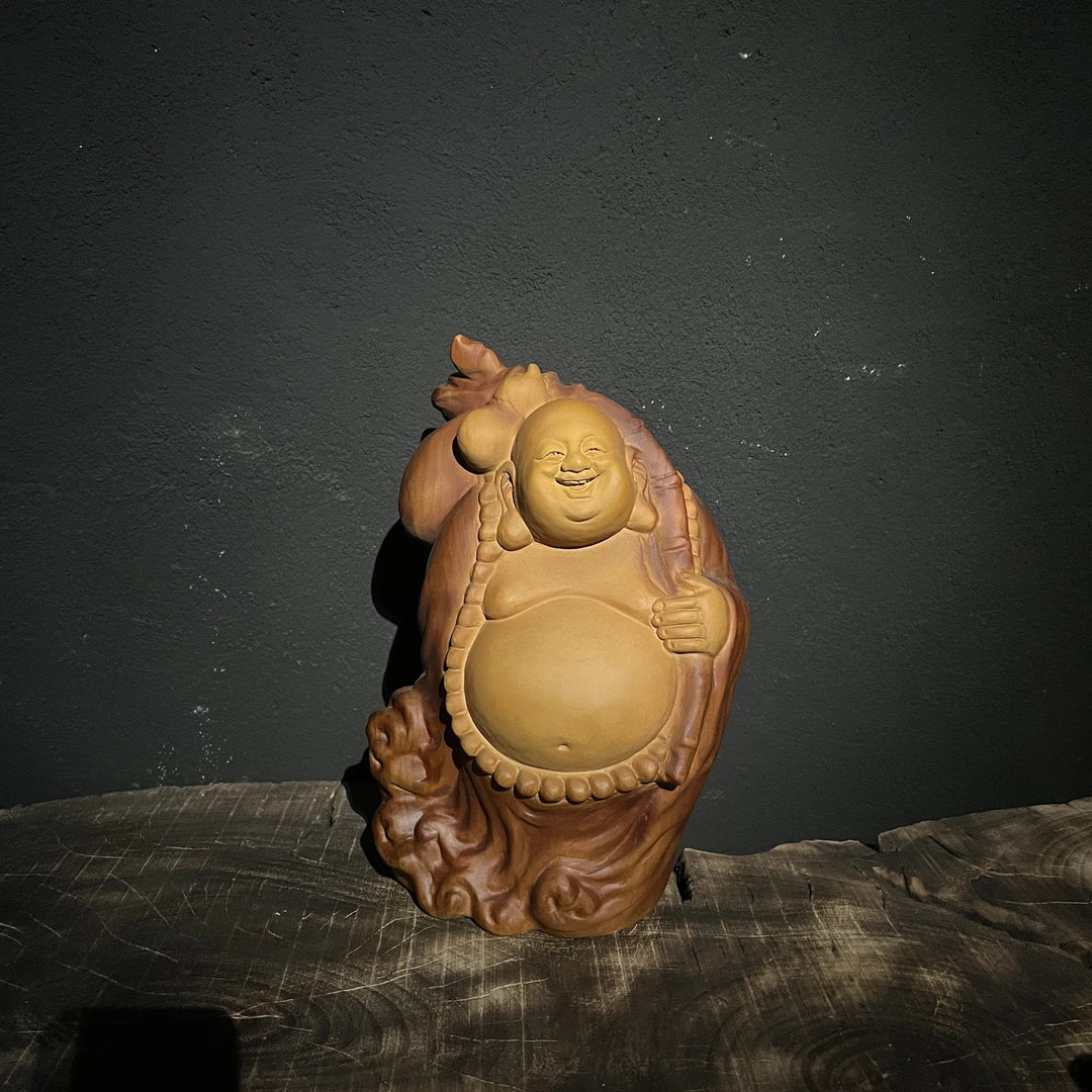 福气满满·弥勒 创意家居桌面木雕摆件 香樟木: 长21-宽16-高31