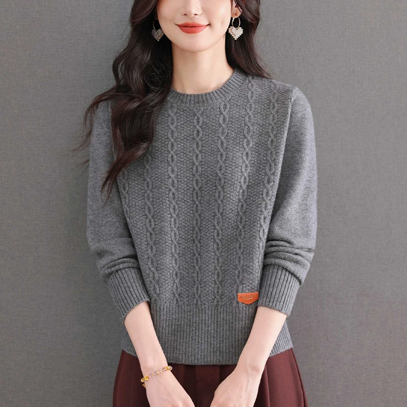 春秋大码圆领针织衫女宽松遮肚子显瘦洋气毛衣百搭秋冬时尚打底衫