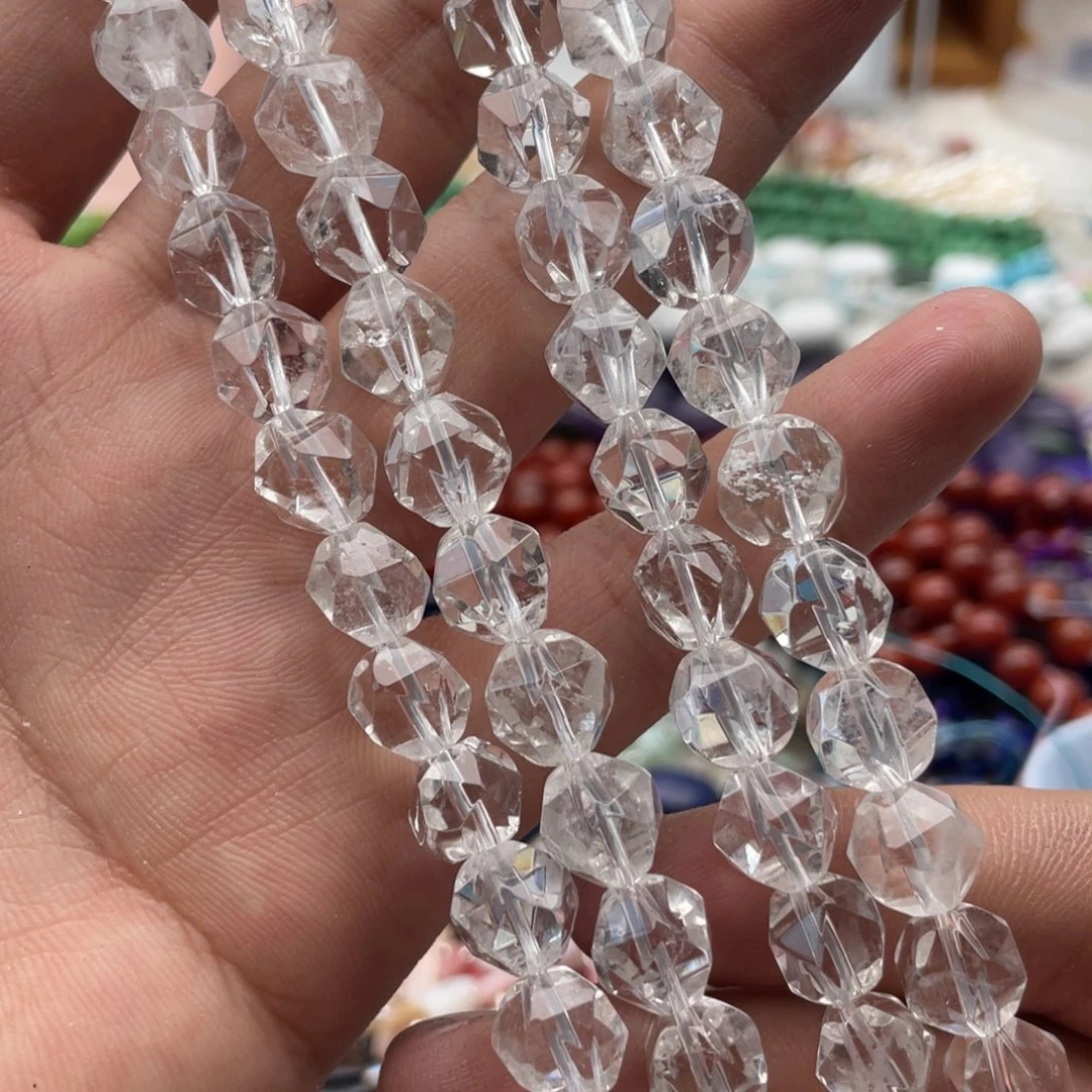 玛瑙/玉髓合金珠宝半成品一条装8～10mm白水切面珠