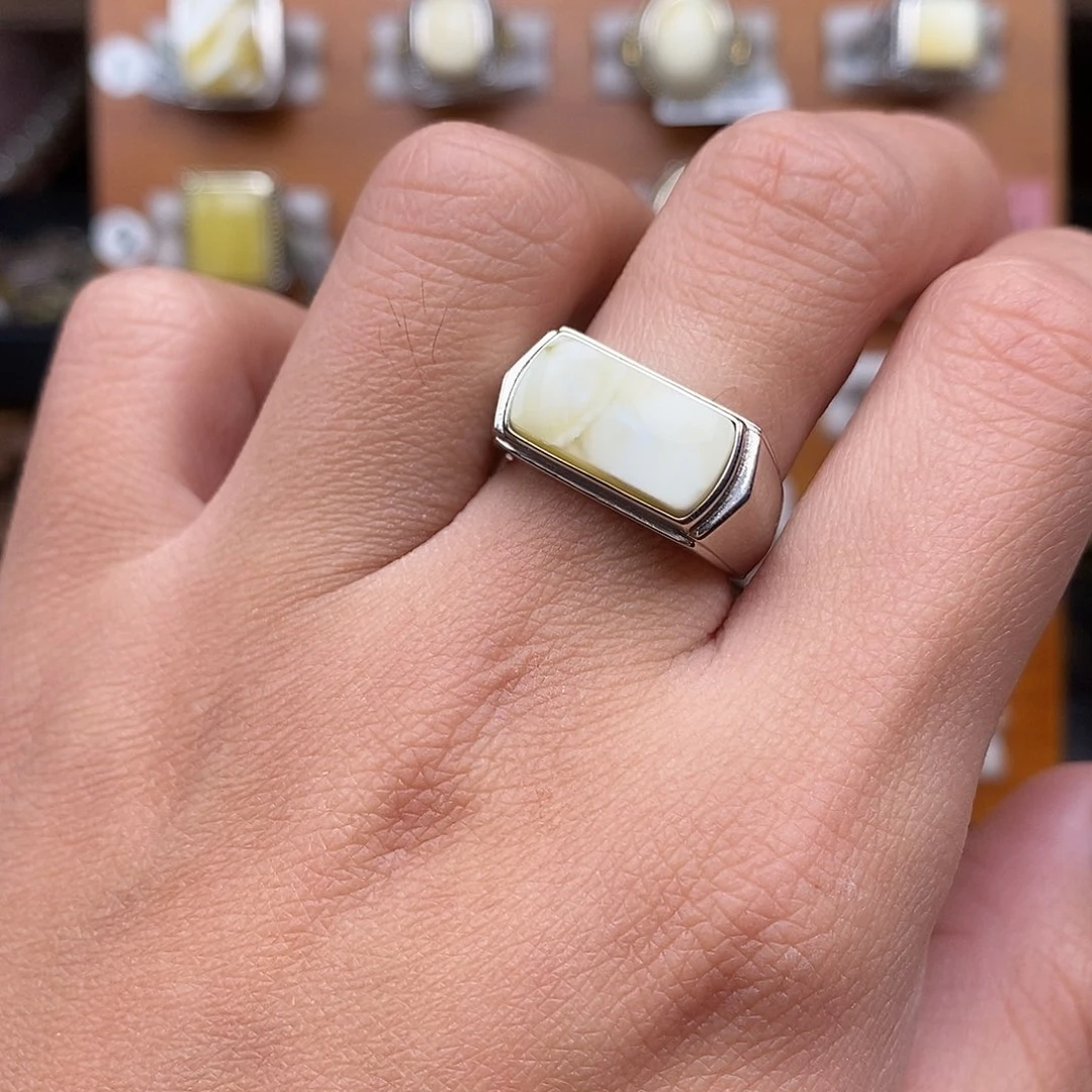 琥珀银S925镶嵌戒指