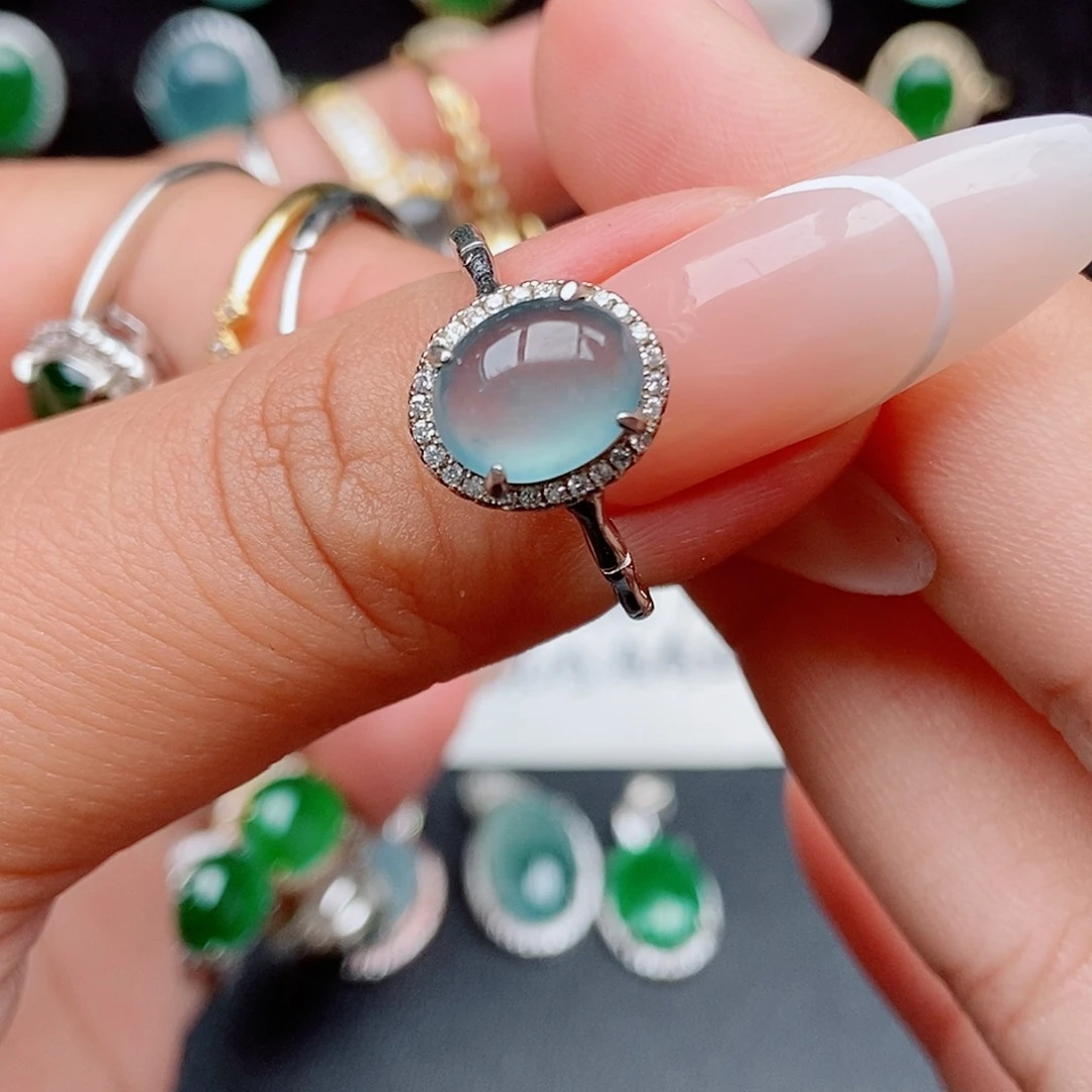 翡翠戒指银S925镶嵌5555