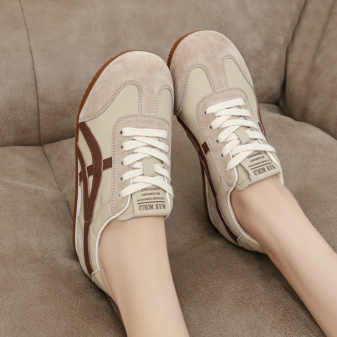 真皮复古平底德训鞋子女2025秋冬新款薄底女士运动休闲阿甘女板鞋