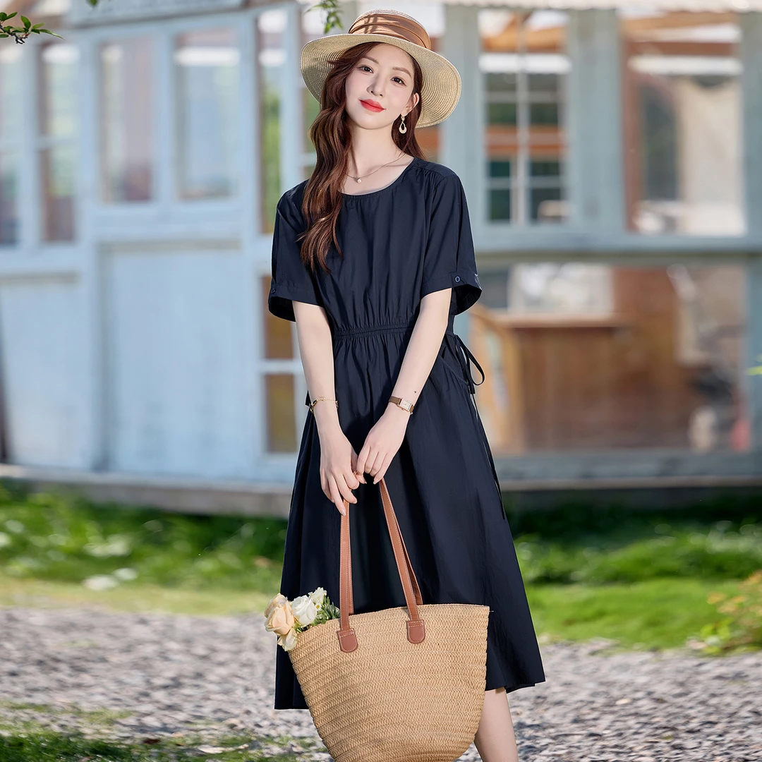 高端棉麻风连衣裙女夏季2025新款小个子宽松洋气收腰显瘦裙子薄款
