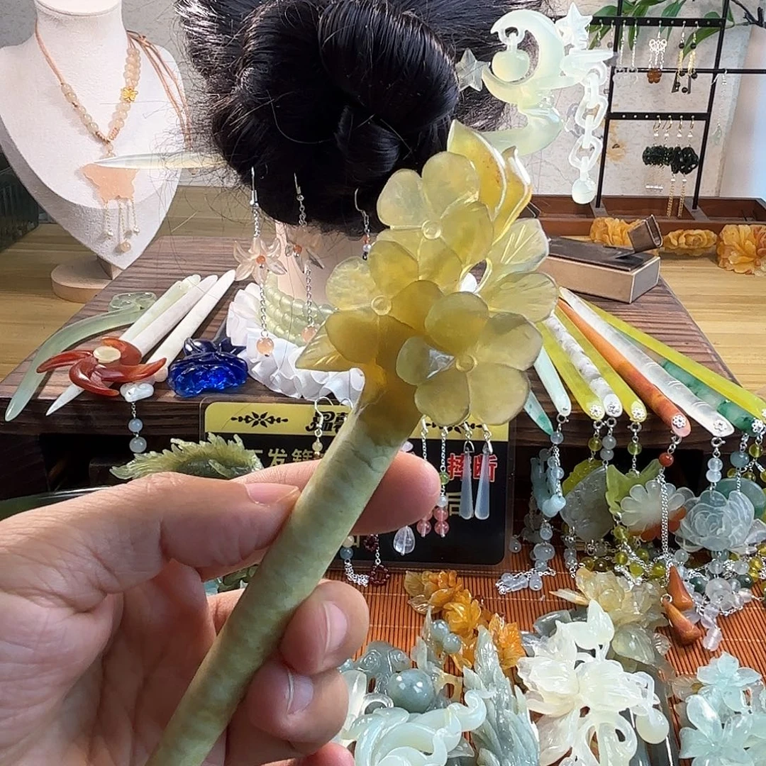 合金蛇纹石玉发饰
