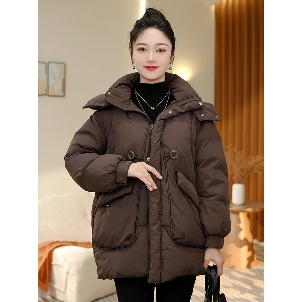 9076中长款羽绒服女款新款冬季2024年正品洋气白鸭绒加厚冬装外套