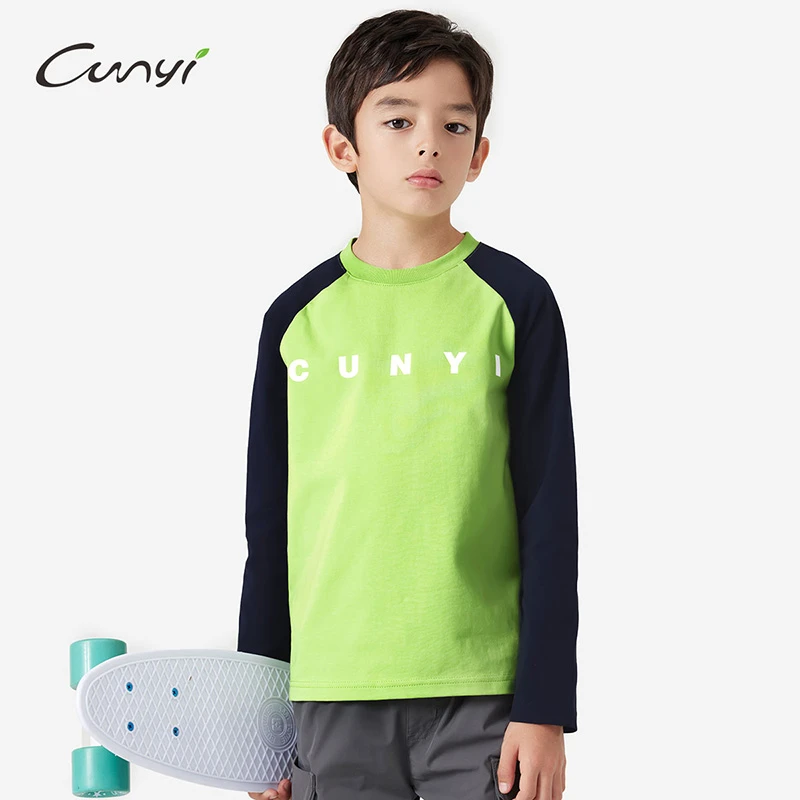 纯一良品童装儿童长袖T恤2025春季新款中大童休闲撞色插肩袖上衣