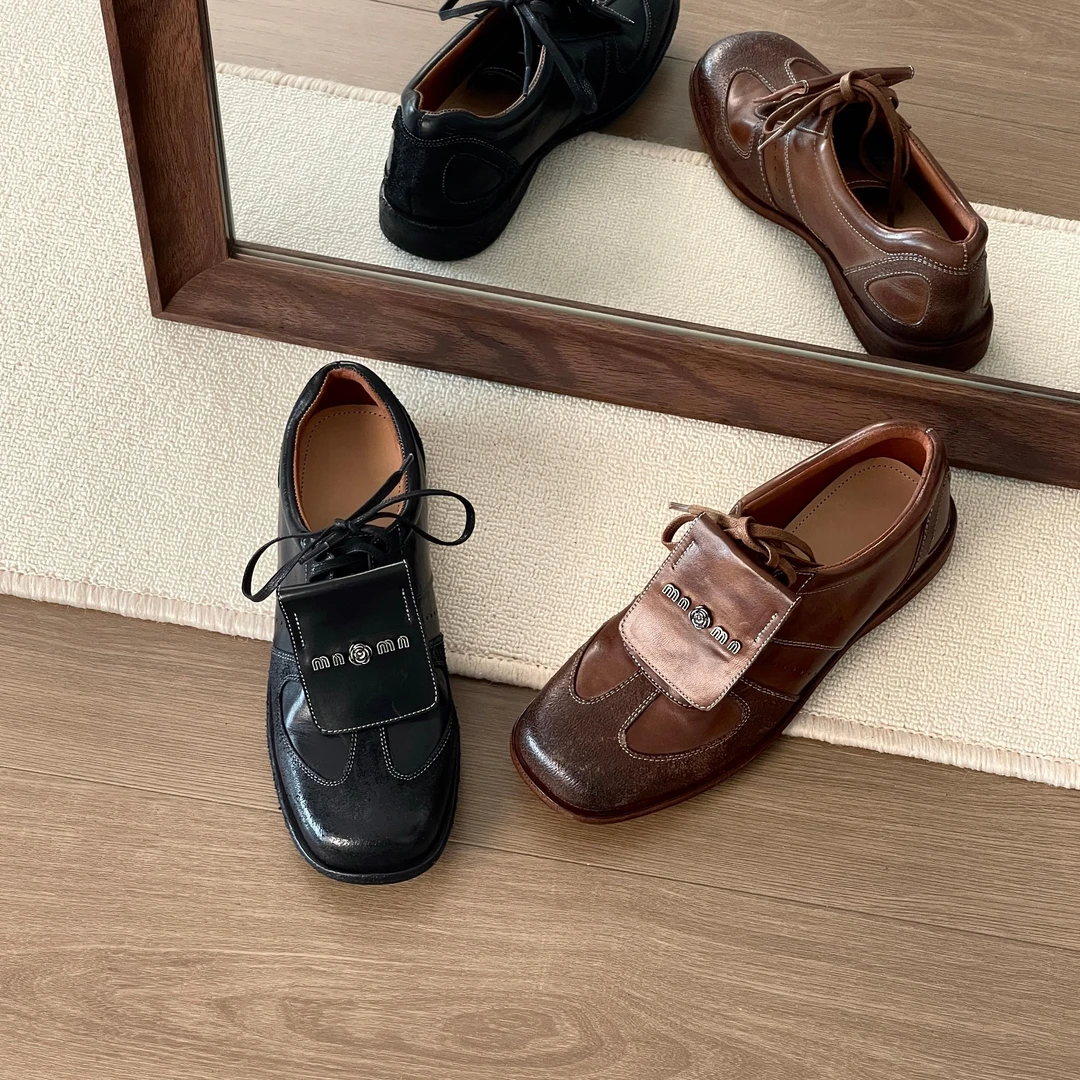 HUSSLOVE 水洗马皮·跟高2.5CM·时尚复古英伦风可拆卸两穿德训鞋