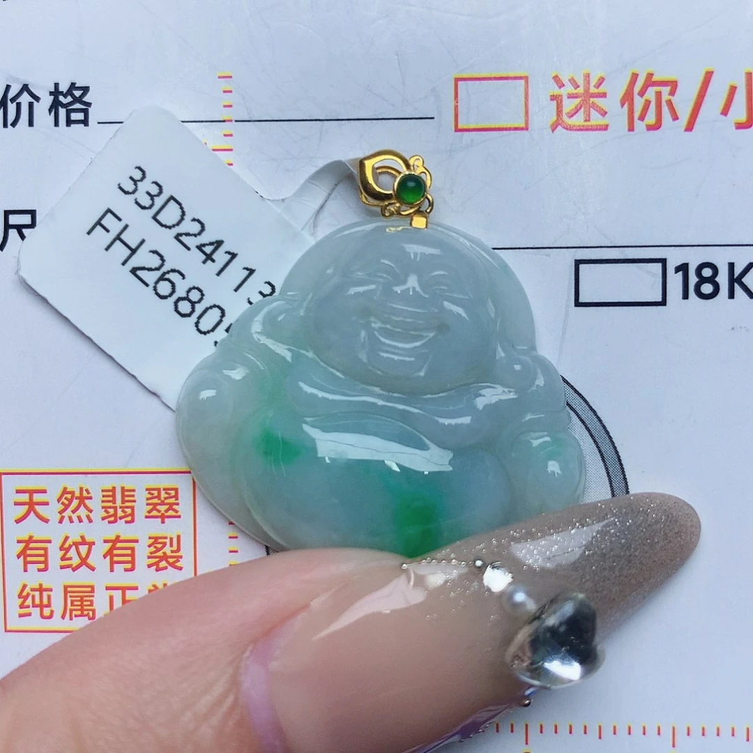 翡翠颈饰18K金镶嵌佛公