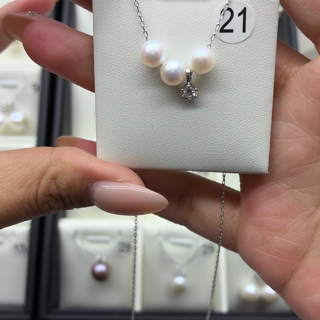 坠链均925银锆石3珠带钻微笑链