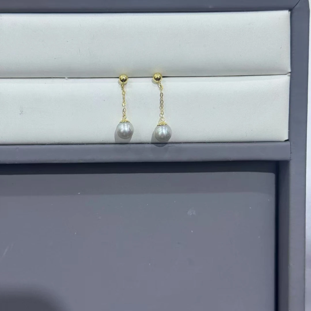 天然海水真多麻色珍珠18k金耳坠5-6mm