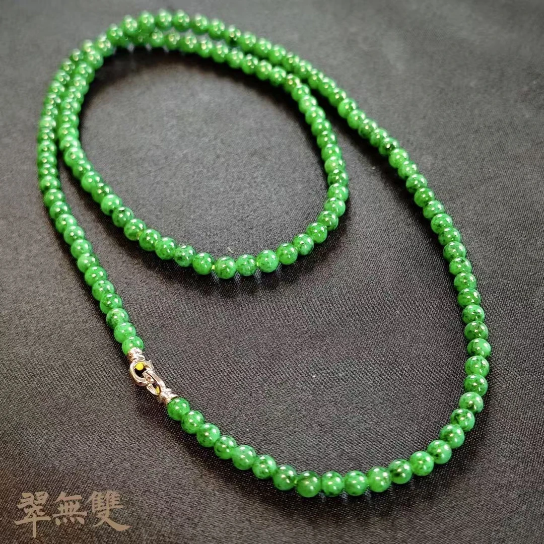 【翠无双】天然缅甸翡翠玉珠项链一串|多样性发一