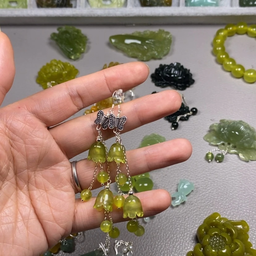 【闪购商品】银S925镶嵌蛇纹石玉挂件耳饰耳环项链