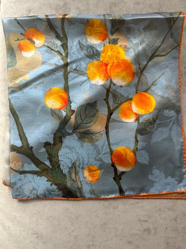 65尺寸19姆米重磅100%桑蚕丝花萝提花方巾时尚百搭丝巾，事事如意