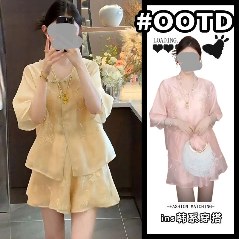 2025超火夏装一整套女独特新中式国风气质改良唐装上衣裤子两件套