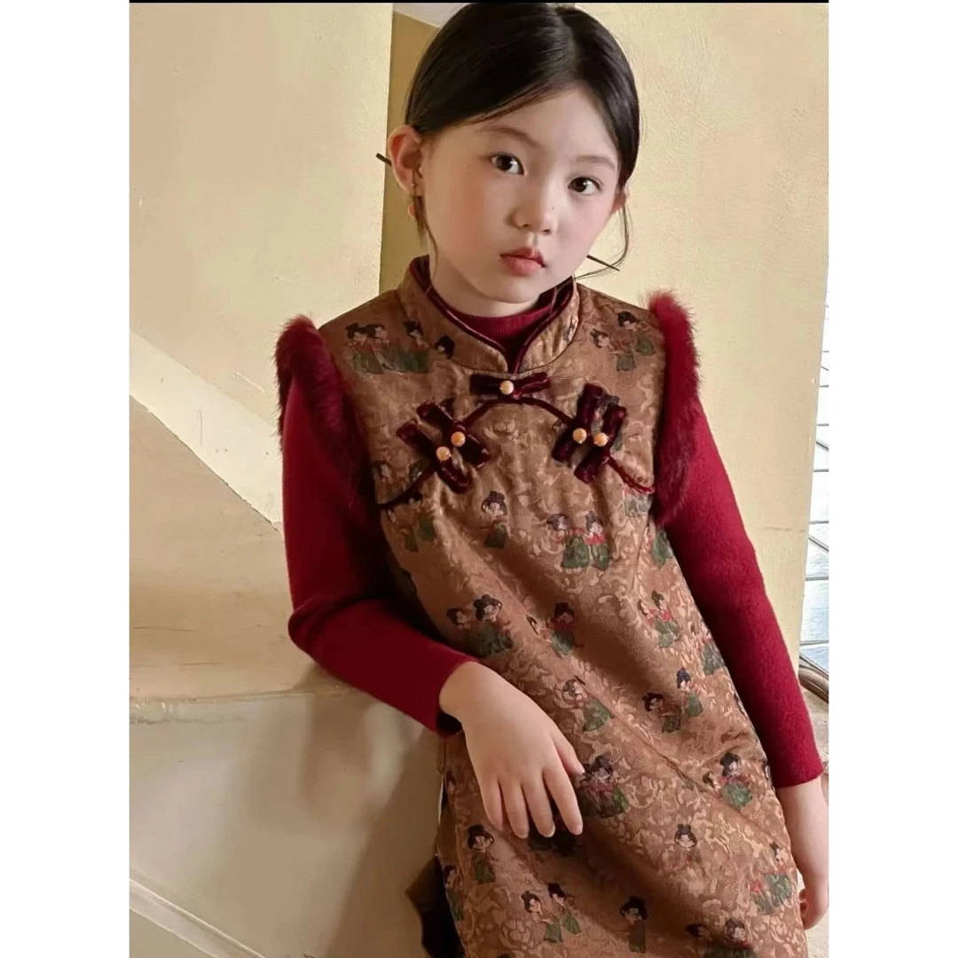 【仕女图】新中式女童新年款旗袍秋冬国风复古小唐人拜年服CQZ021