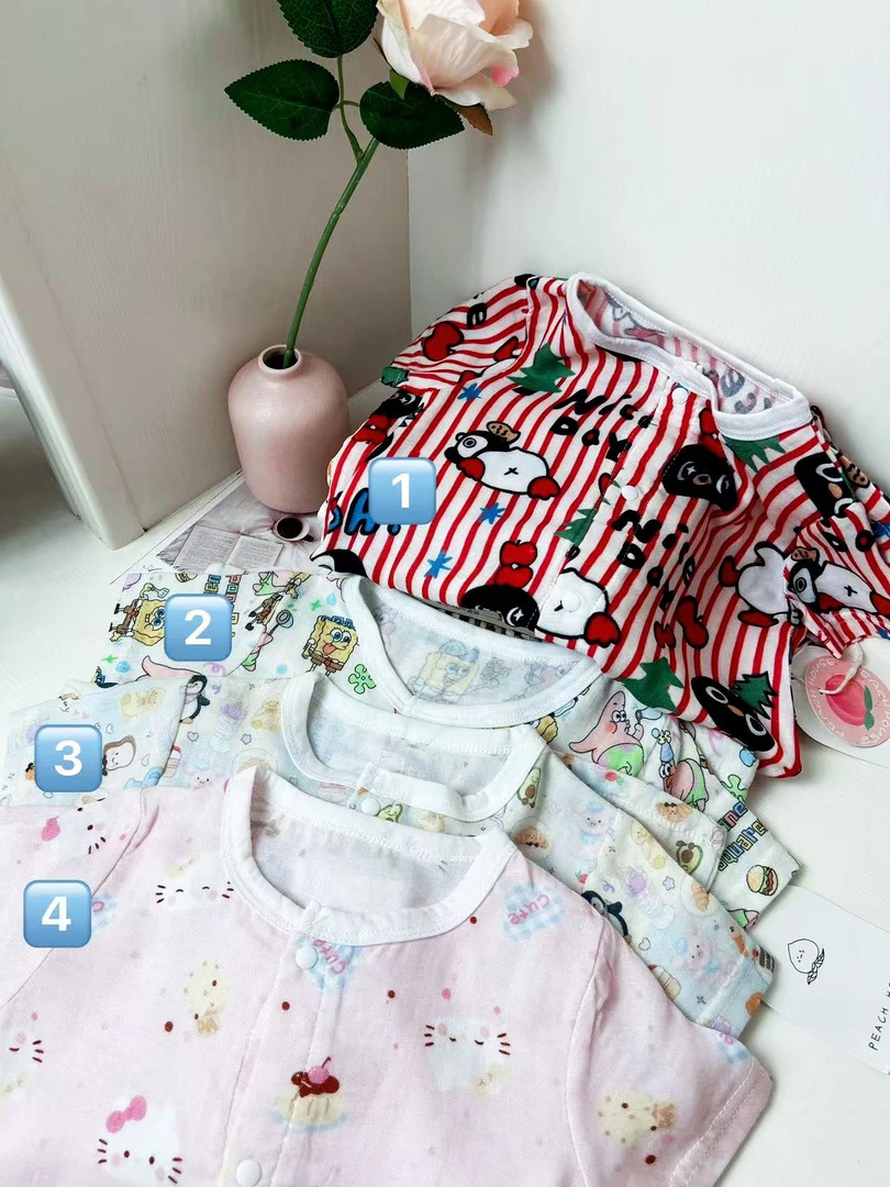 夏季好物 竹纤维爬服【①竖条企鹅 ②海绵宝宝 ③面包小企鹅 ④粉Kt】