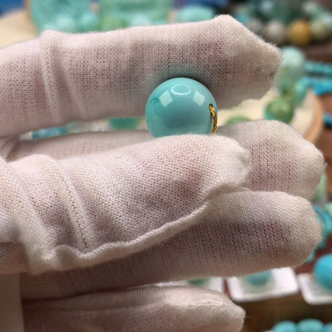 绿松石未镶嵌珠宝奇石高瓷蓝绿圆珠14mm