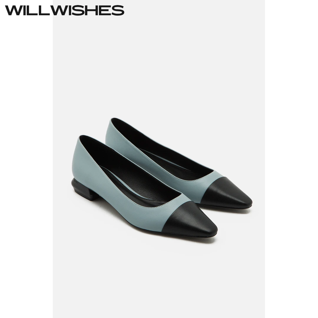 WILLWISHES/王玎原创设计女鞋夏季法式平底鞋女拼色低跟浅口单鞋