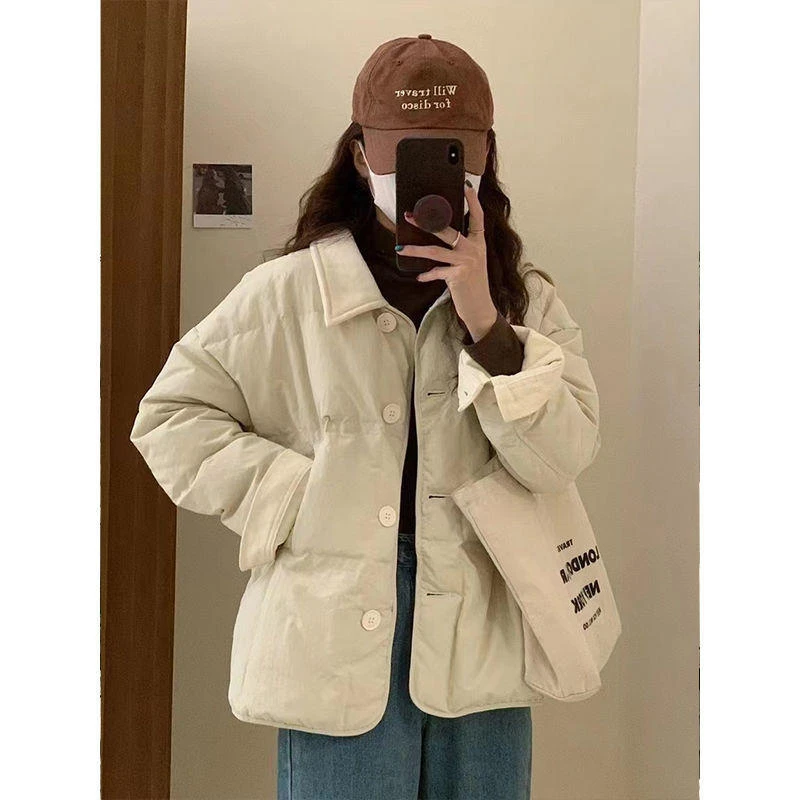 秋冬夹棉外套女韩版时尚百搭休闲棉衣短款小个子翻领保暖棉服外套