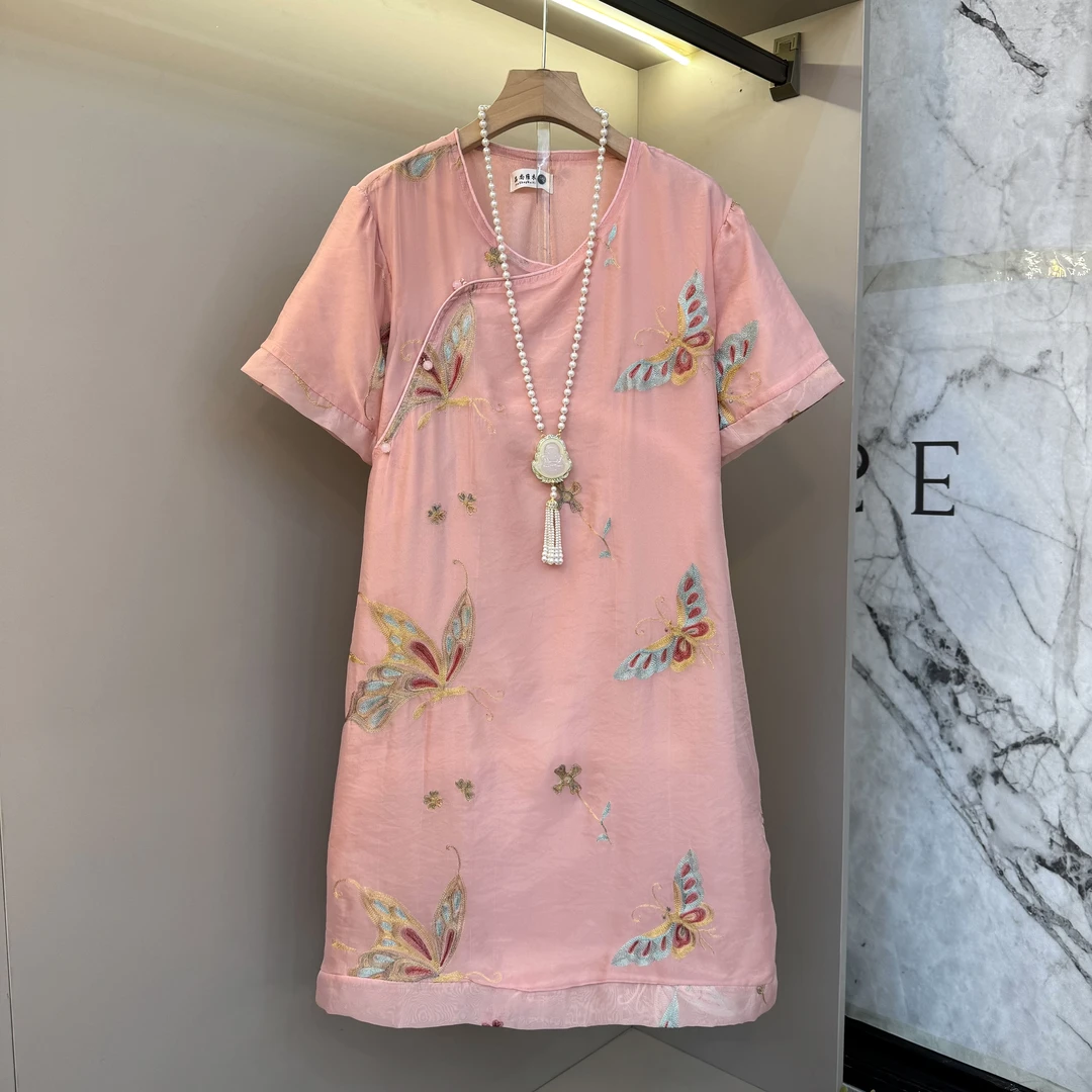 欧货夏新款重工蝴蝶刺绣轻奢高端精致显瘦改良版旗袍裙61253