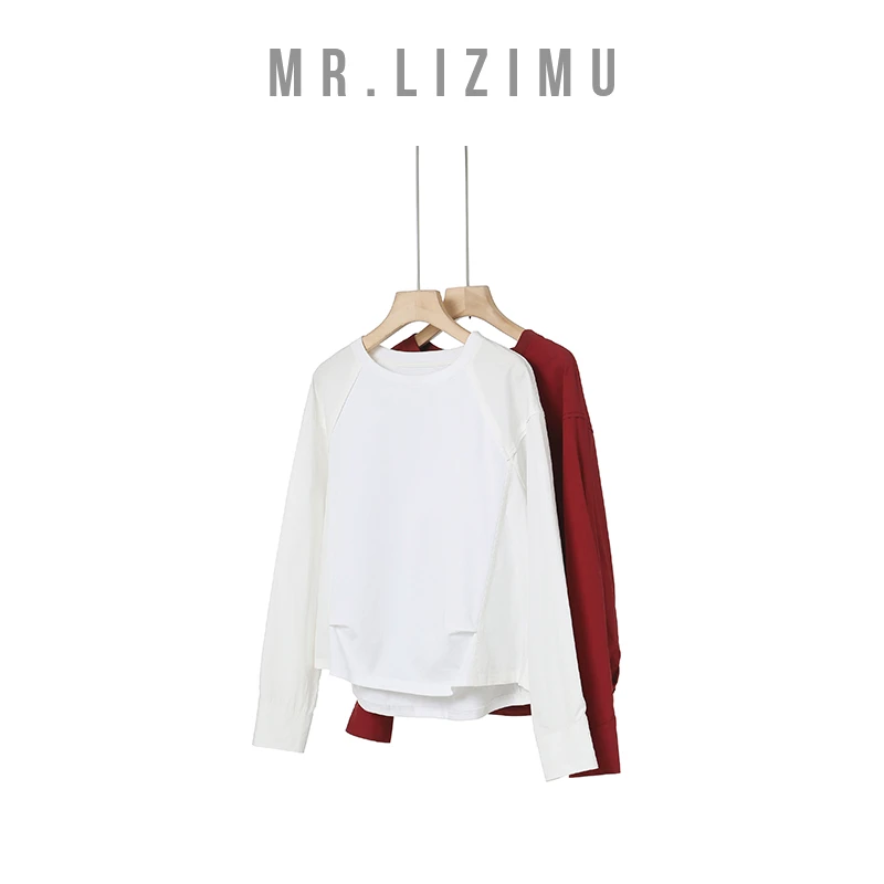 李子木先生时尚设计感拼接长袖T恤2025新款新款休闲简约纯色D5629