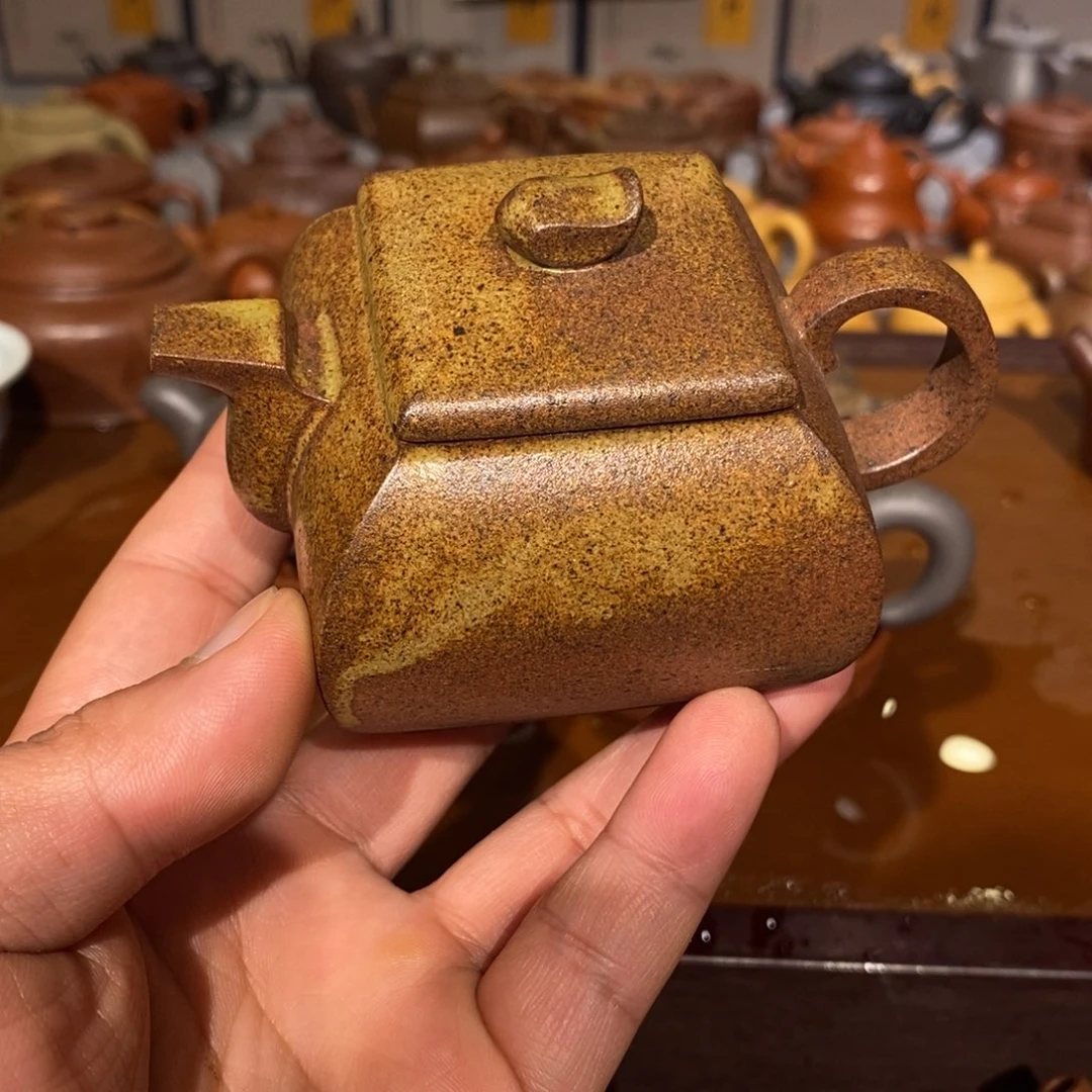 紫砂茶壶段泥柴烧窑变方壶160cc