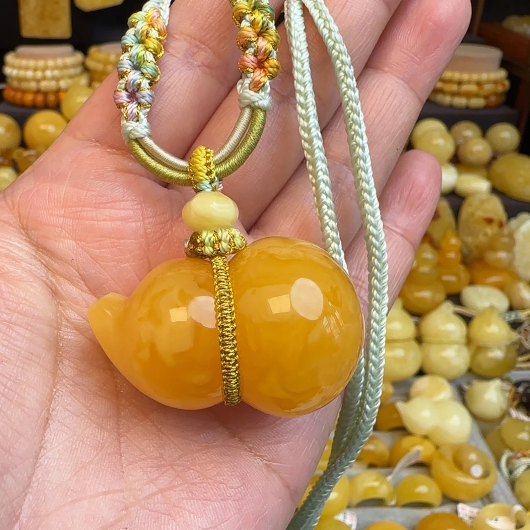 琥珀未镶嵌套链天然焦皮料蜜蜡葫芦吊坠
