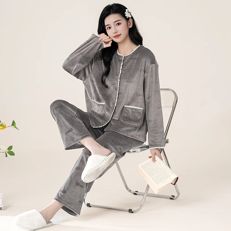 海岛绒睡衣女秋冬季加绒加厚保暖2025新款珊瑚绒爆款居家服套装