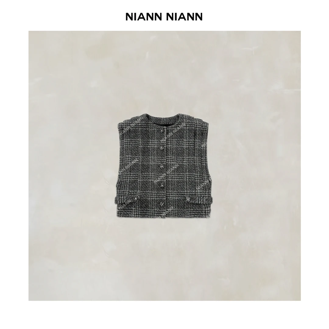 NiannNiann 新款女装高级感叠穿显瘦羊毛格子马甲14991