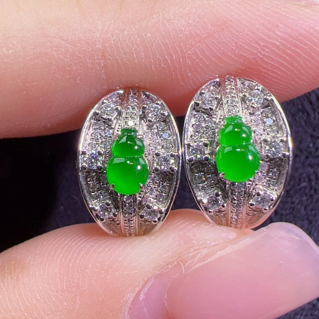 翡翠18K金镶嵌耳饰耳包