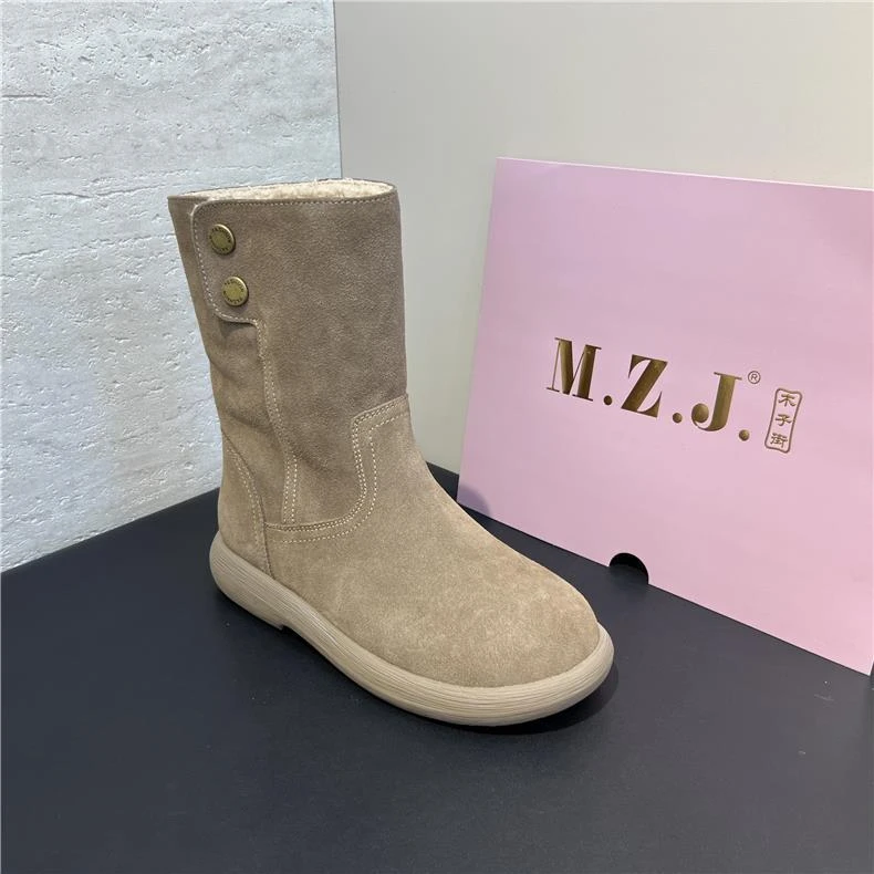 冬加绒高帮雪地靴3.3CM高休闲纯色欧美风学院风运动加厚防风防滑