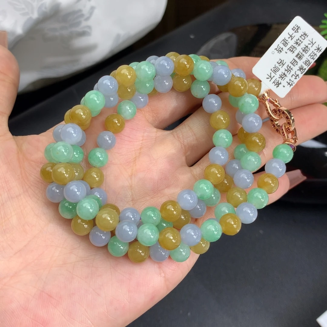 翡翠手链未镶嵌卡6.6胶润三彩项链