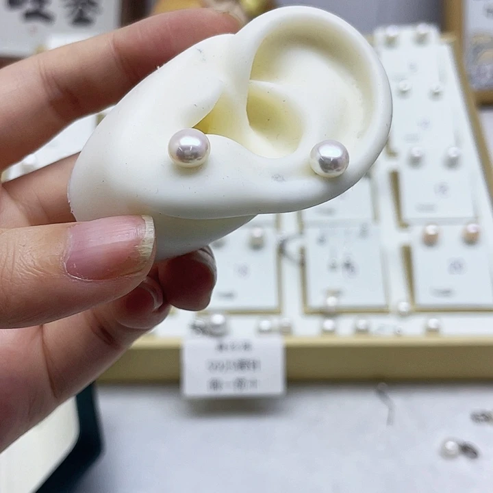 淡水珍珠耳饰银S925镶嵌@***开