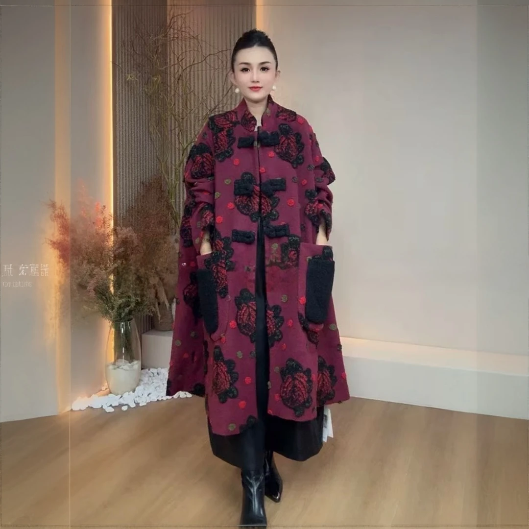 原创欧货秋冬阔太太高端英伦风茧型毛呢风衣外套气质宽松长款大衣