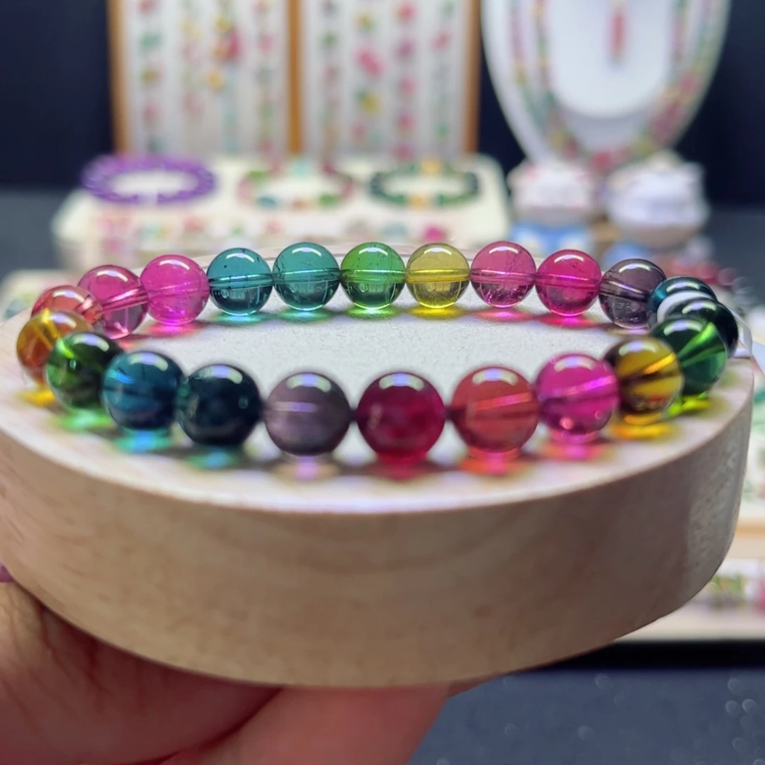 手链未镶嵌碧玺8.6mm色标彩虹