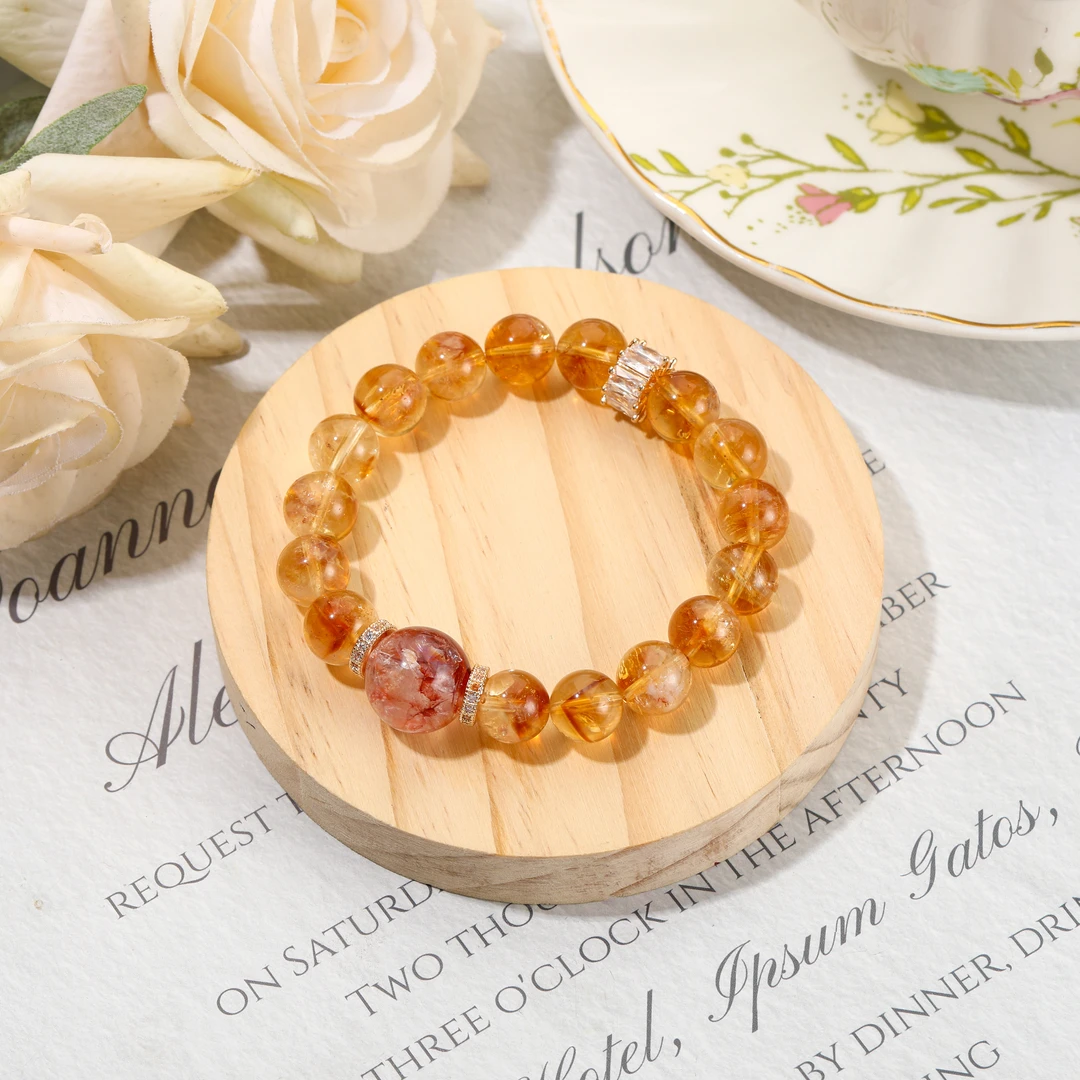 SJ-1331 【日出】红胶花 黄塔晶 水晶手串