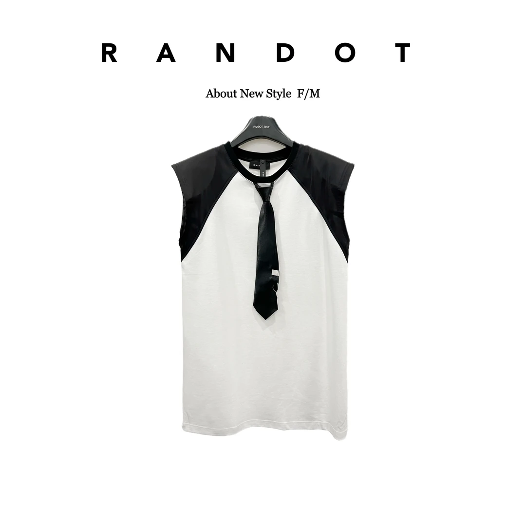 RΛNDOT原创设计师款拼领带毛边拼接肩边背心连衣裙6836