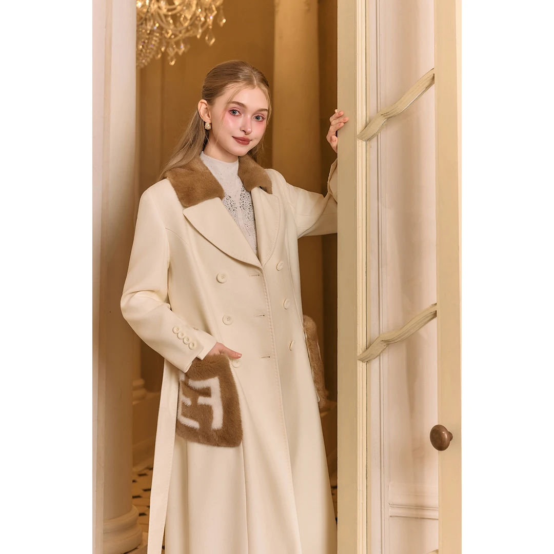 AZZHEN黑标【秀场C位】芬家同款丹麦进口水貂拼百羊毛定制外套秋冬