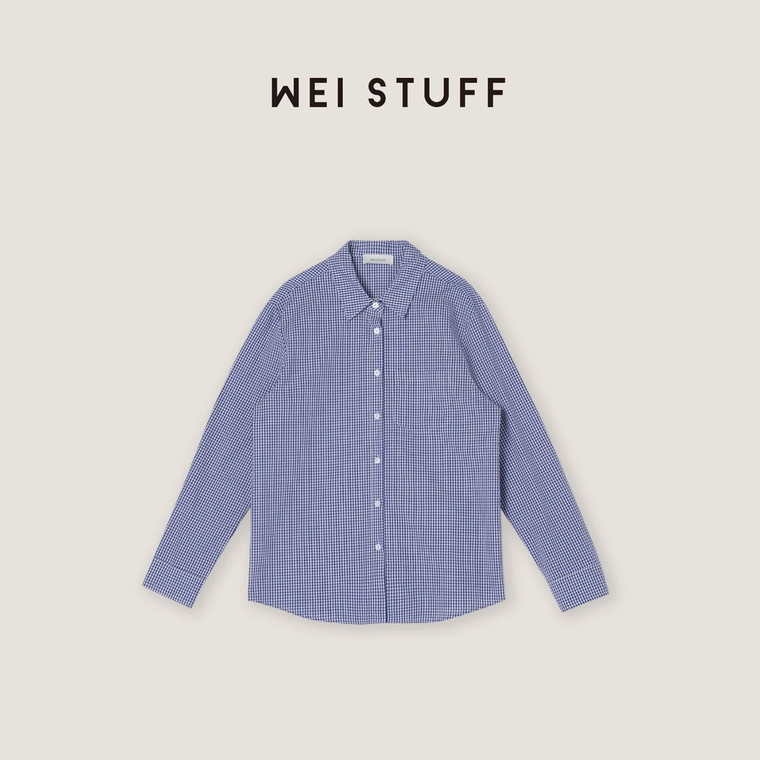 WEI STUFF “蓝间织序”线格间构休闲翻领长袖衬衫 9038