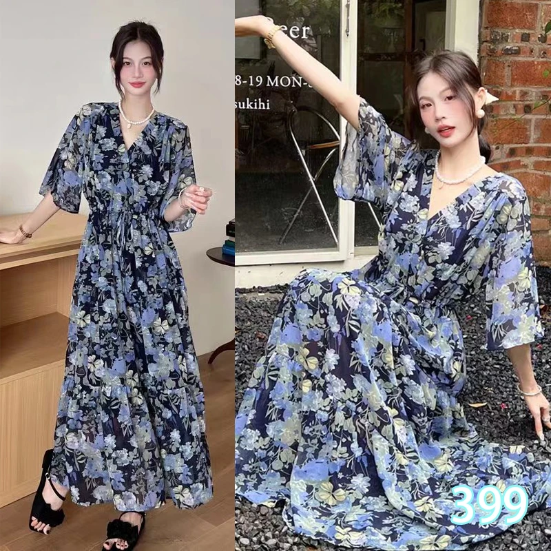 301-399蓝色系2025年春夏连衣裙女新款夏天超显瘦的小裙子33玉