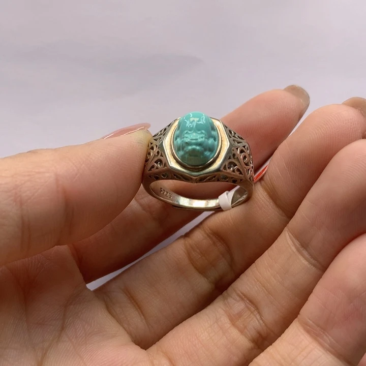 绿松石银S925镶嵌戒指